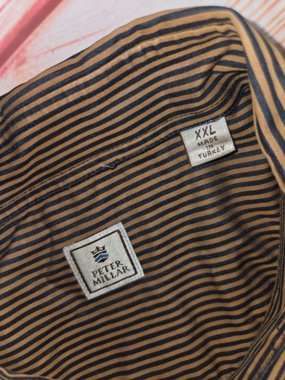 Peter Millar Mens Brown & Black Stripe Long Sleeve Shirt XXL - Picture 5 of 7